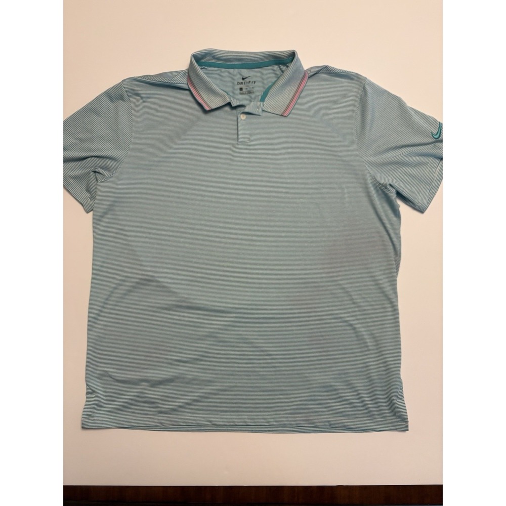 Nike Dri-FIT Golf Polo Shirt Mens XL Blue Striped Performance Golf Casual